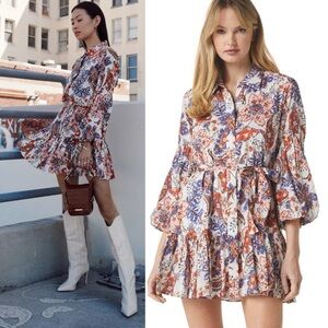 MISA Los Angeles Martina Shirt Dress Belted Mini Harvest Flora Print Small